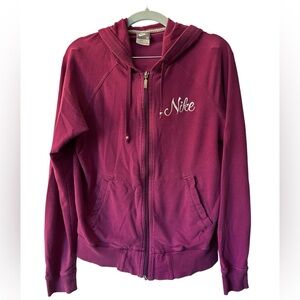 Pink Nike hoodie with embroidered logo- full zip with pockets- size medium